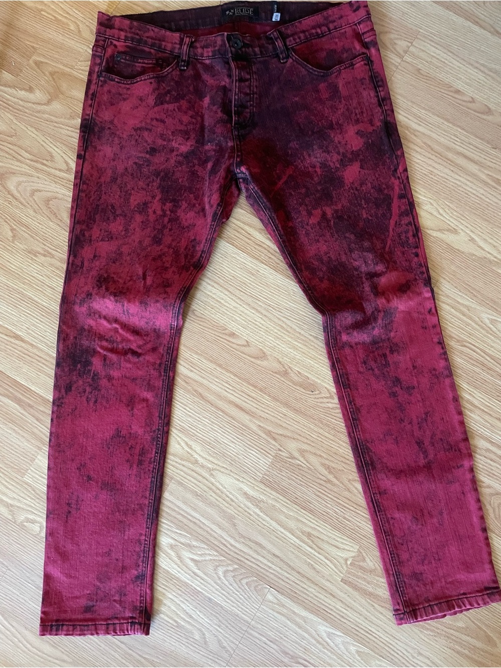 RUDE Red and Black Acid-Wash Skinny Jeans